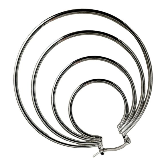 Women's/Teen Silver Tone Exaggerated 4 Hoop Earrings Bold Statement Gft Nightout - Picture 2 of 5